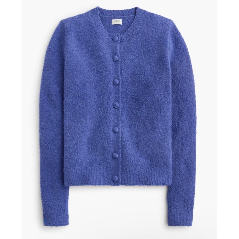 NWT $128 J Crew XL Boucle Cardigan Sweater Blueberry Dusk Periwinkle Cotton Blnd